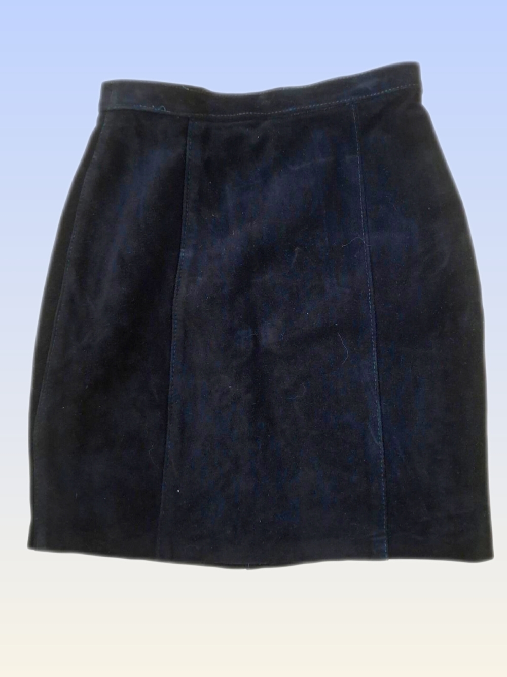 Classic 100% Real Suede Leather Black Mini Skirt 80s Vintage